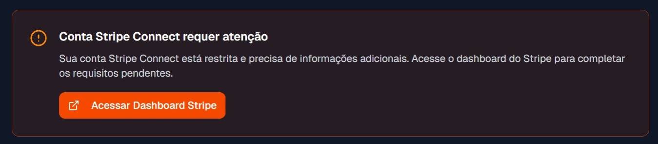 Conta Stripe Connect requer atenção