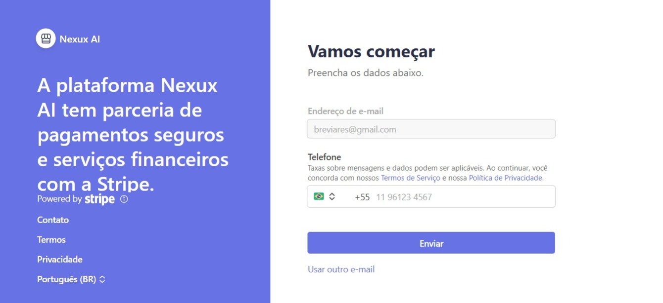 Preenchendo informações Stripe Connect